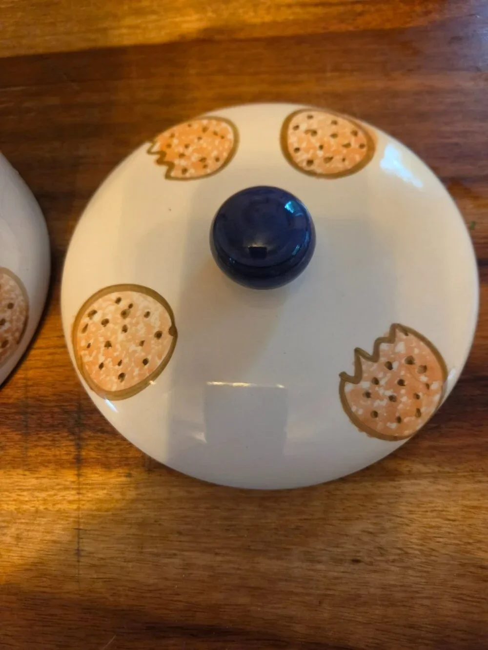hand painted pier1 Italy cookie jar child stick figures &decorated cookie lid